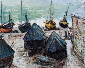  boat Painting - Boats on the Beach Etretat Claude Monet